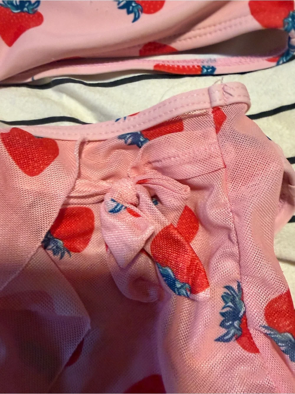 Kids Pink Strawberry Print Bikini Set with Ruffle Skirt